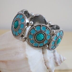 Bracelet Metal Turquoise Stretchy